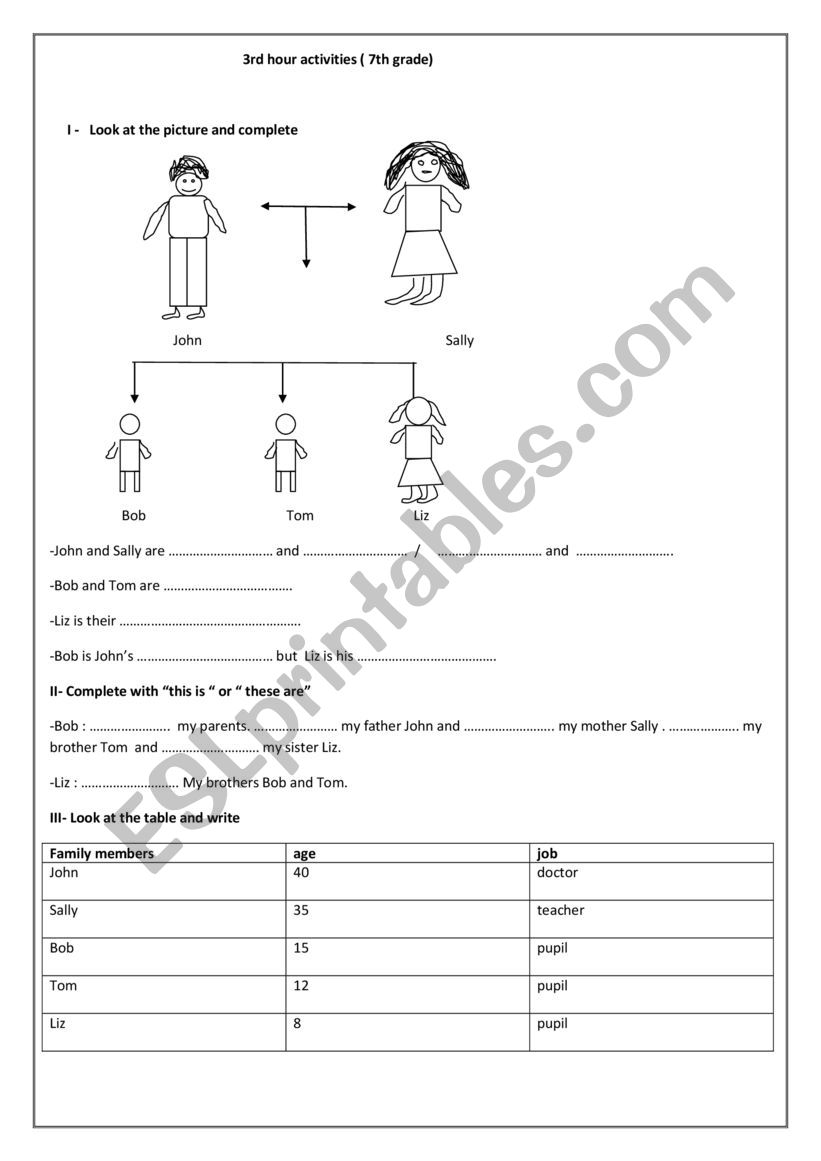 3rd hour activities for 7th grades - ESL worksheet by ajnour