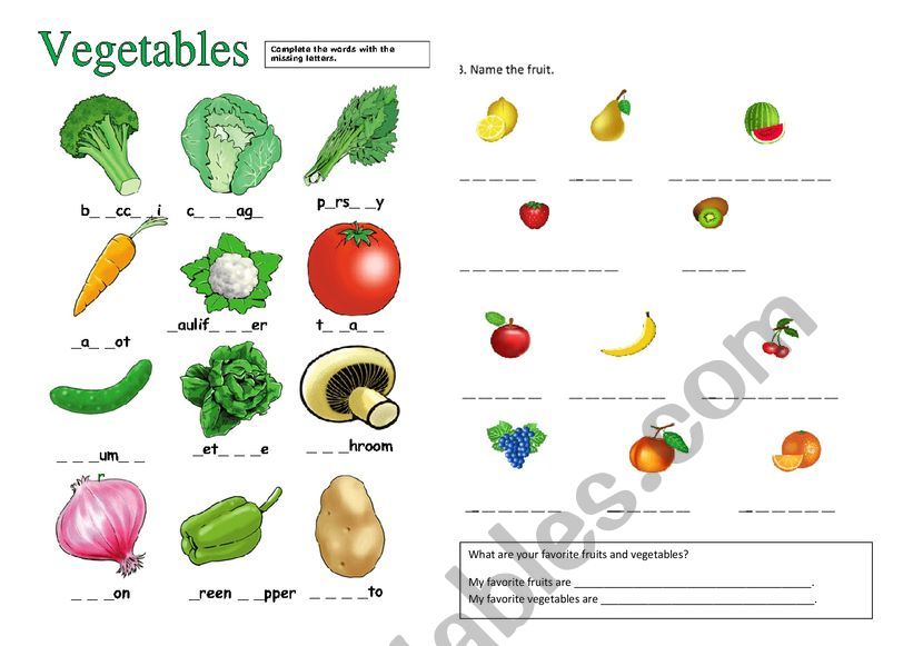 Fruits and Vegetables Exercise