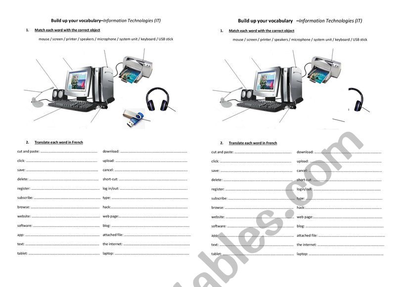 IT vocabulary worksjeet worksheet