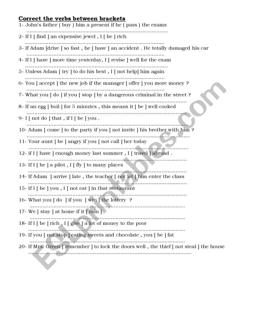 conditionals exercise worksheet