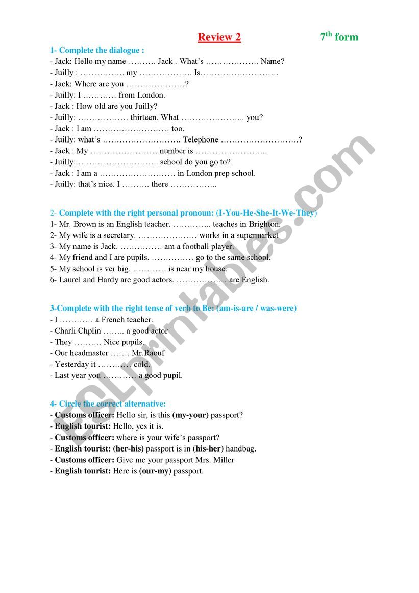 review 2  worksheet