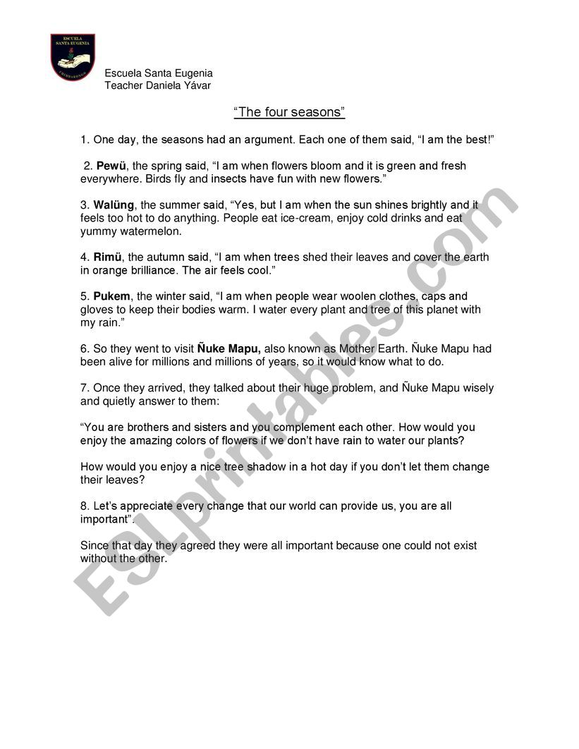 Seasons Story worksheet