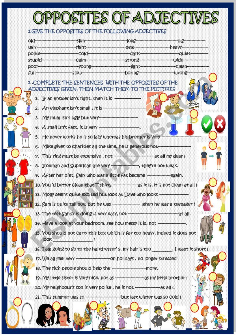 Opposites of adjectives in sentences :new - ESL worksheet by spied-d-aignel