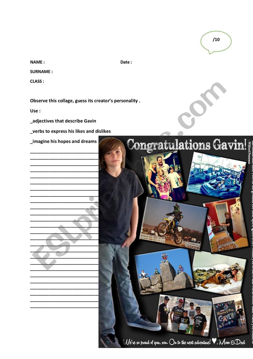 A YEARBOOK PROFILE PAGE worksheet