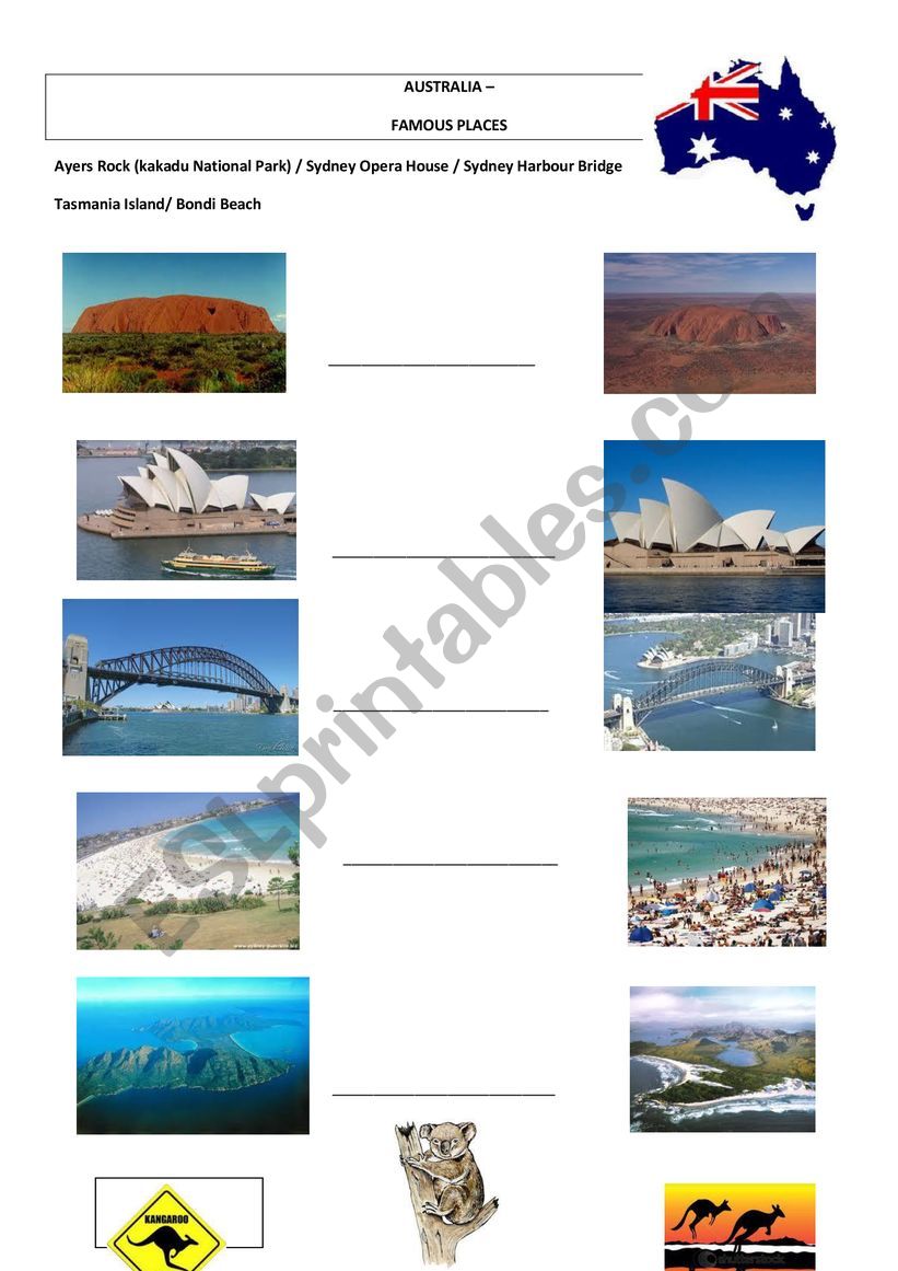 australian famous places worksheet