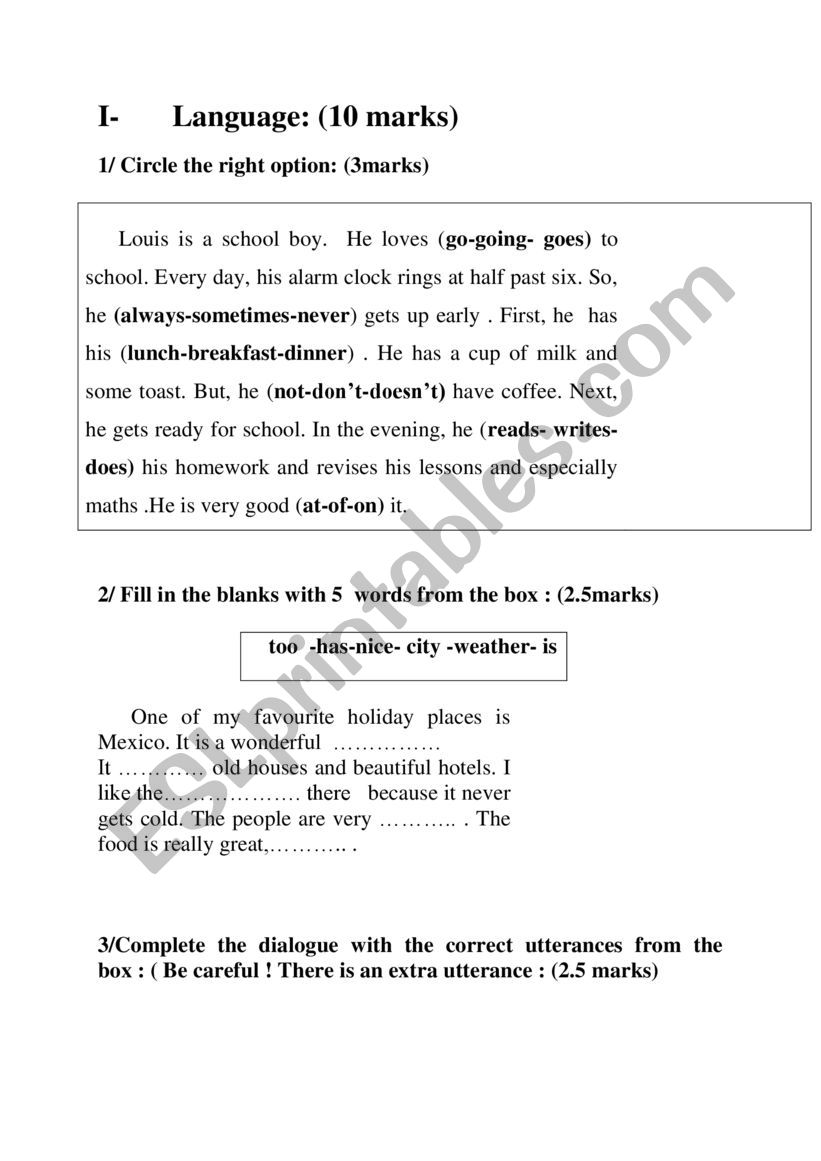 language worksheet