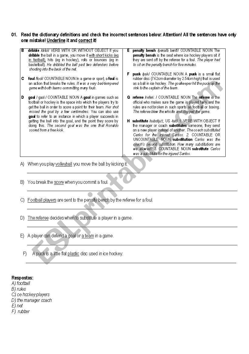 sports worksheet