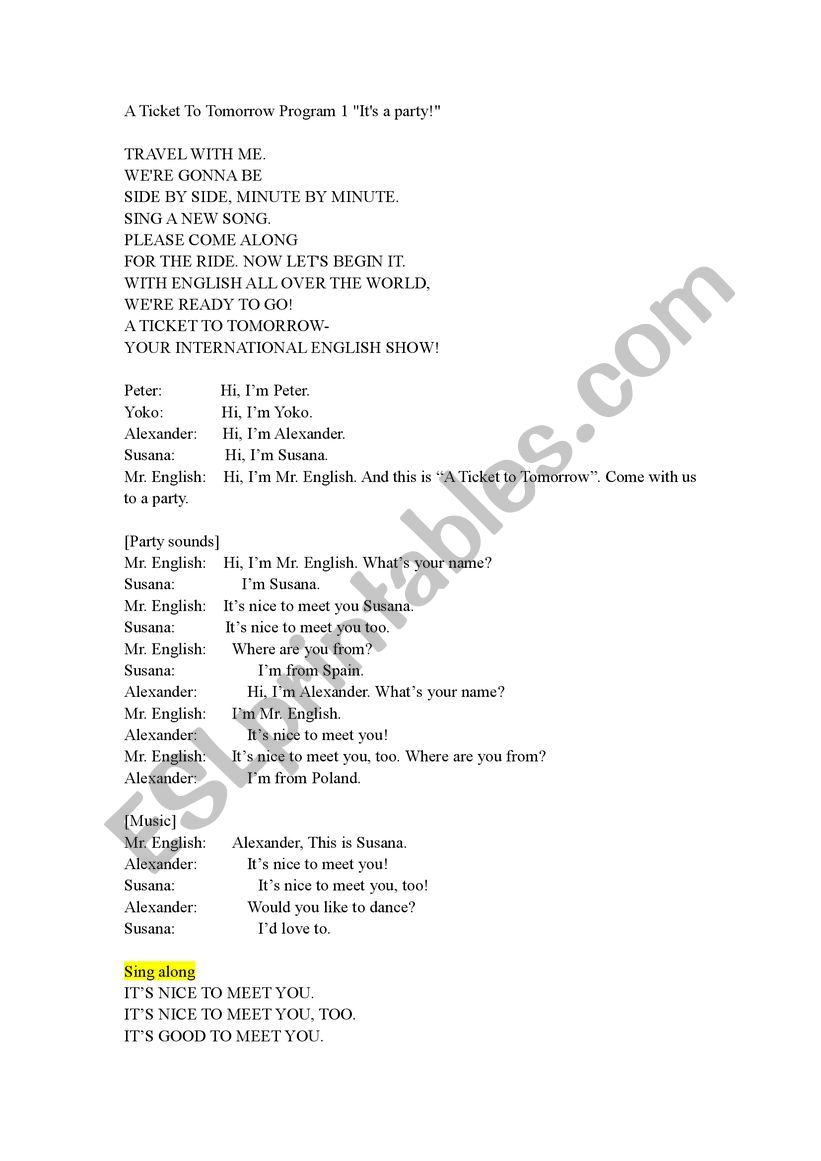 A Ticket to Tomorrow Radio Show - Programme 1 - ESL worksheet by isachen