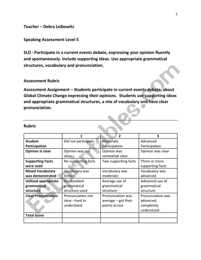 Student Learning Objectives for Advanced English Speaker