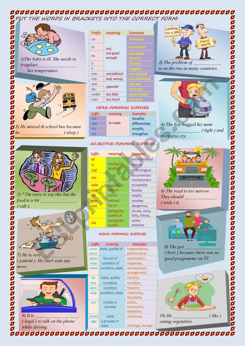WORD FORMATION : PREFIXES AND SUFFIXES - ESL worksheet by benyoness