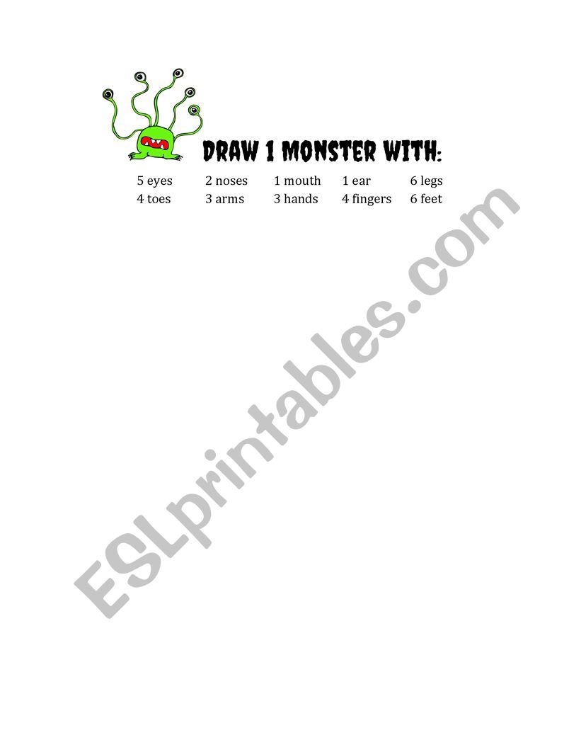 Body Parts: Draw a Monster! worksheet