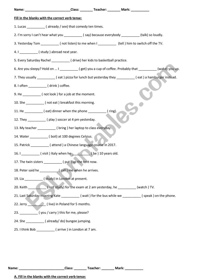 Tenses Worksheets For Grade 9 Worksheets For Kindergarten