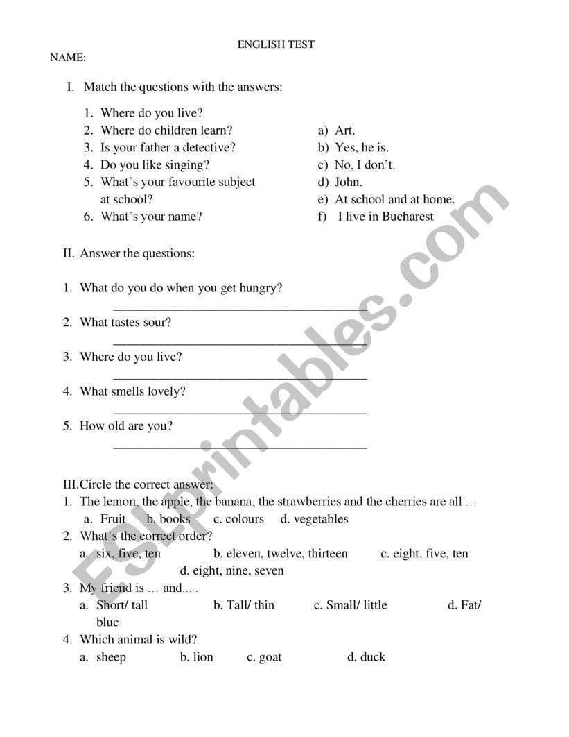 English test - ESL worksheet by teacher of english
