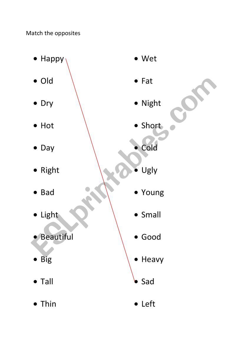 opposite adjectives match worksheet