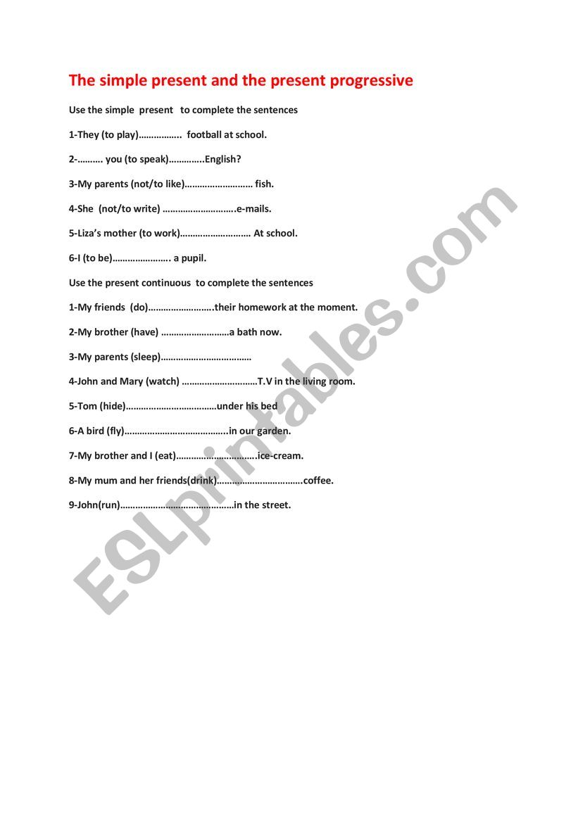 the simple present and the present progressive - ESL worksheet by theina