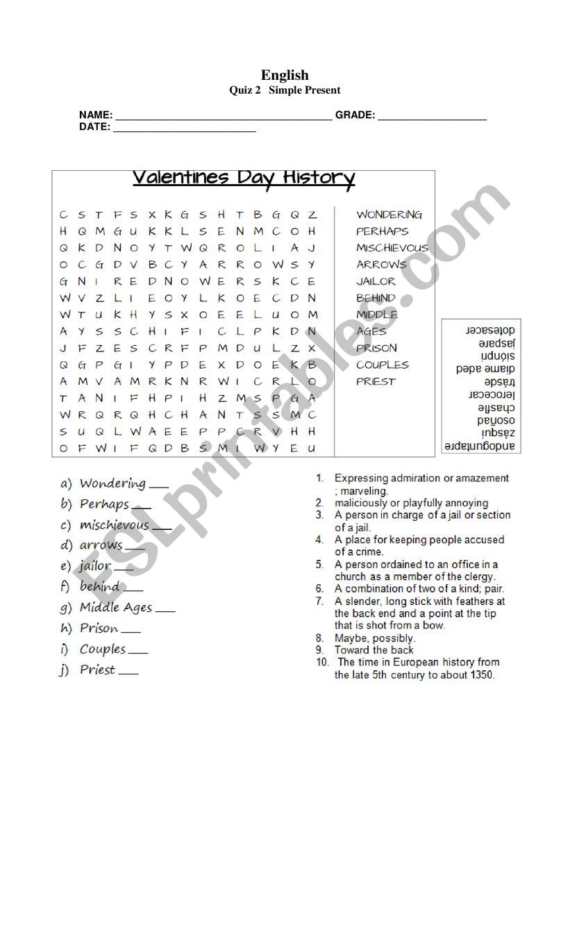 Valentines day puzzel  worksheet