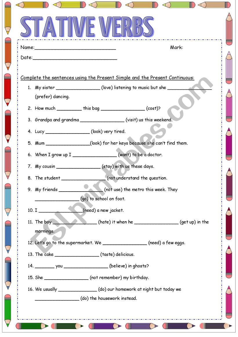 Stative Verbs Interactive Worksheet Present Simple Or Continuous 