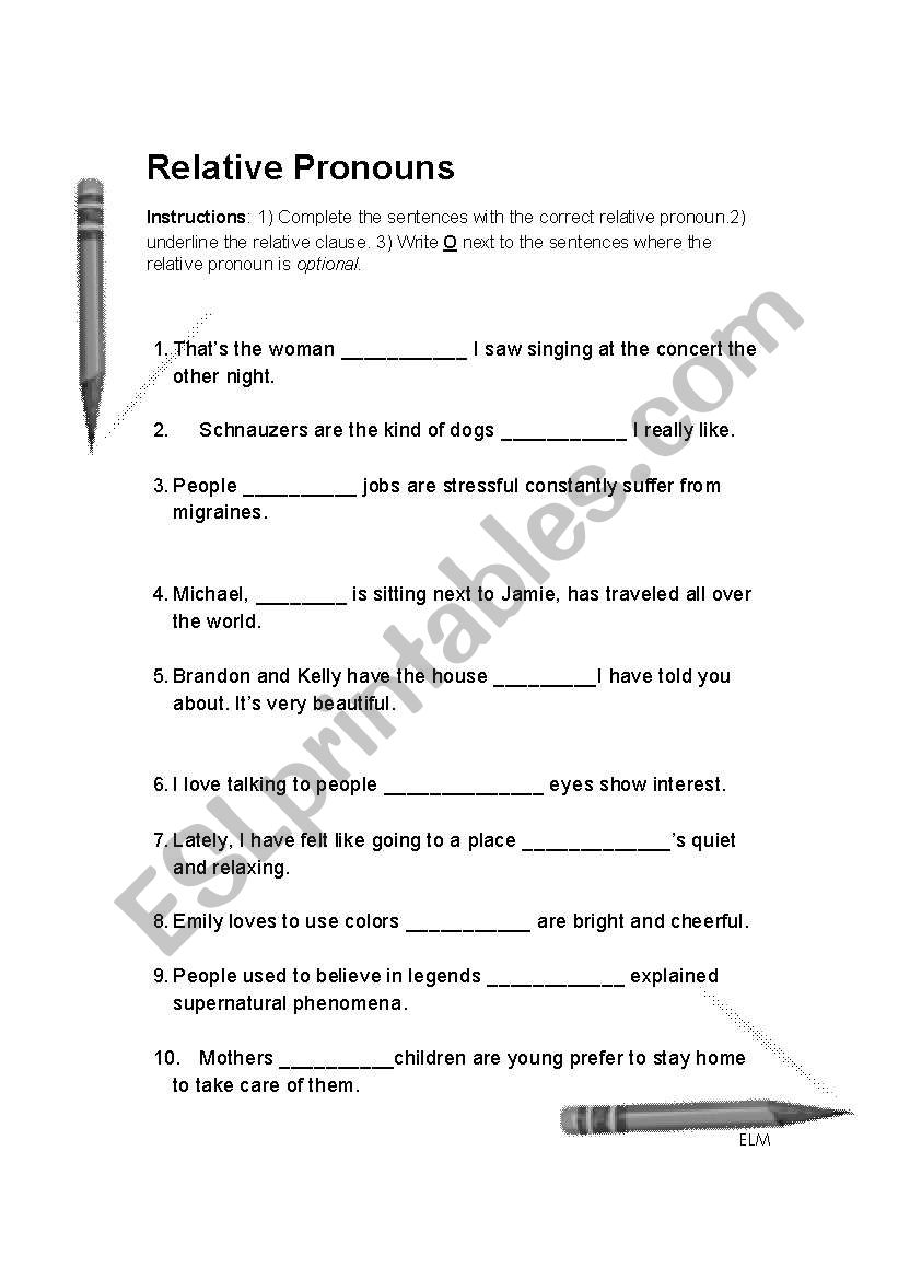 Relative pronouns worksheet