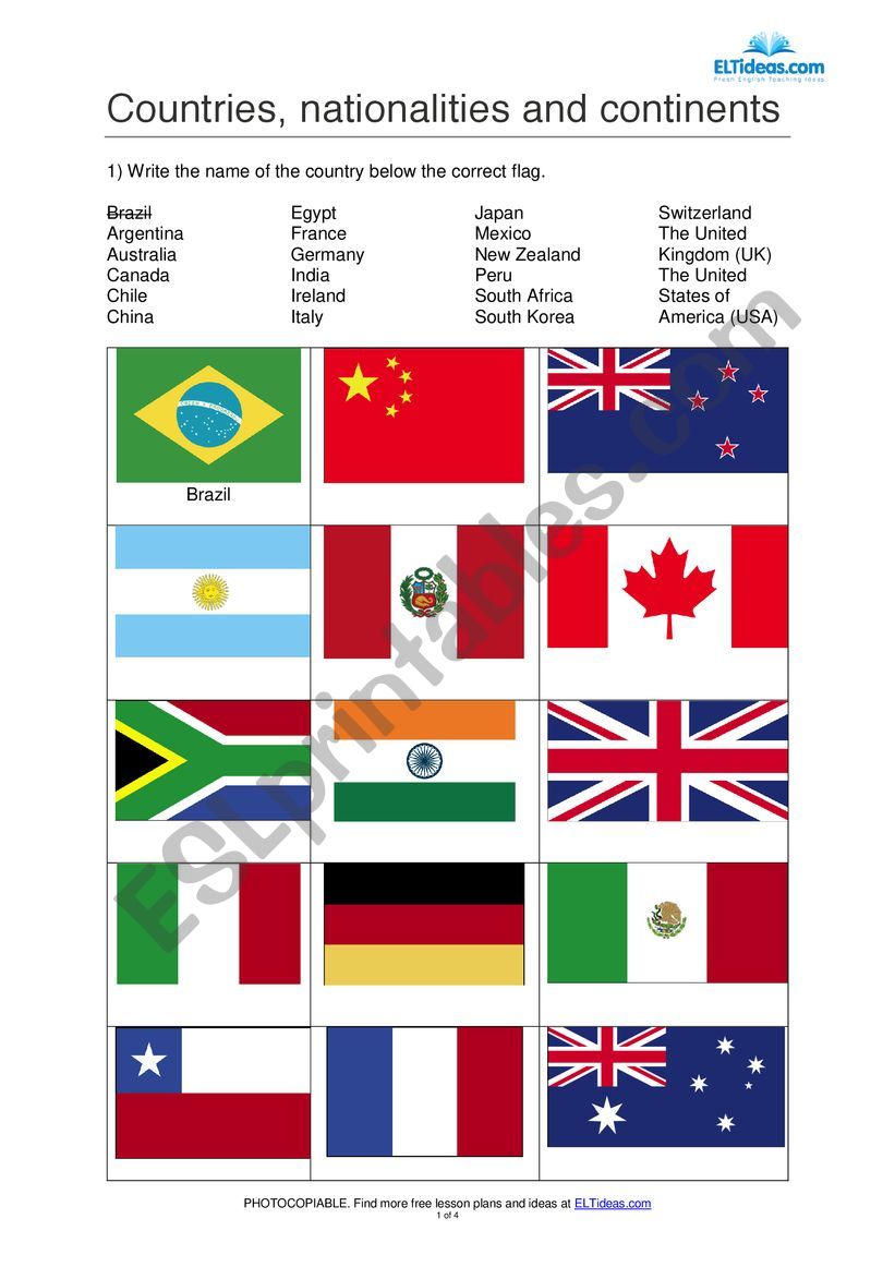 nationalities worksheet