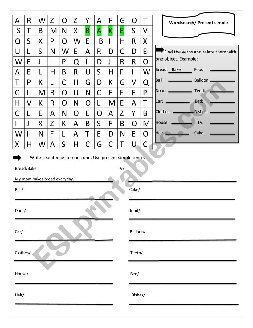 Wordsearch present Simple ESL Worksheet By Pausanchezc