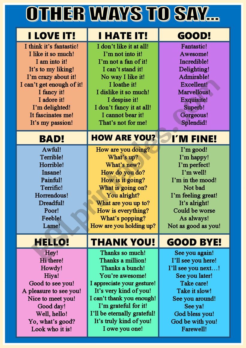  OTHER WAYS TO SAY 1 5 POSTER VOCABULARY ESL Worksheet By Aisha77