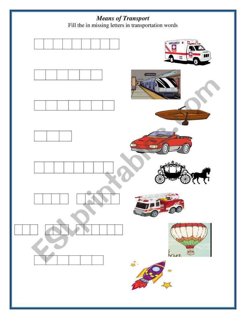 MEANS OF TRANSPORT - ESL worksheet by Aldjia