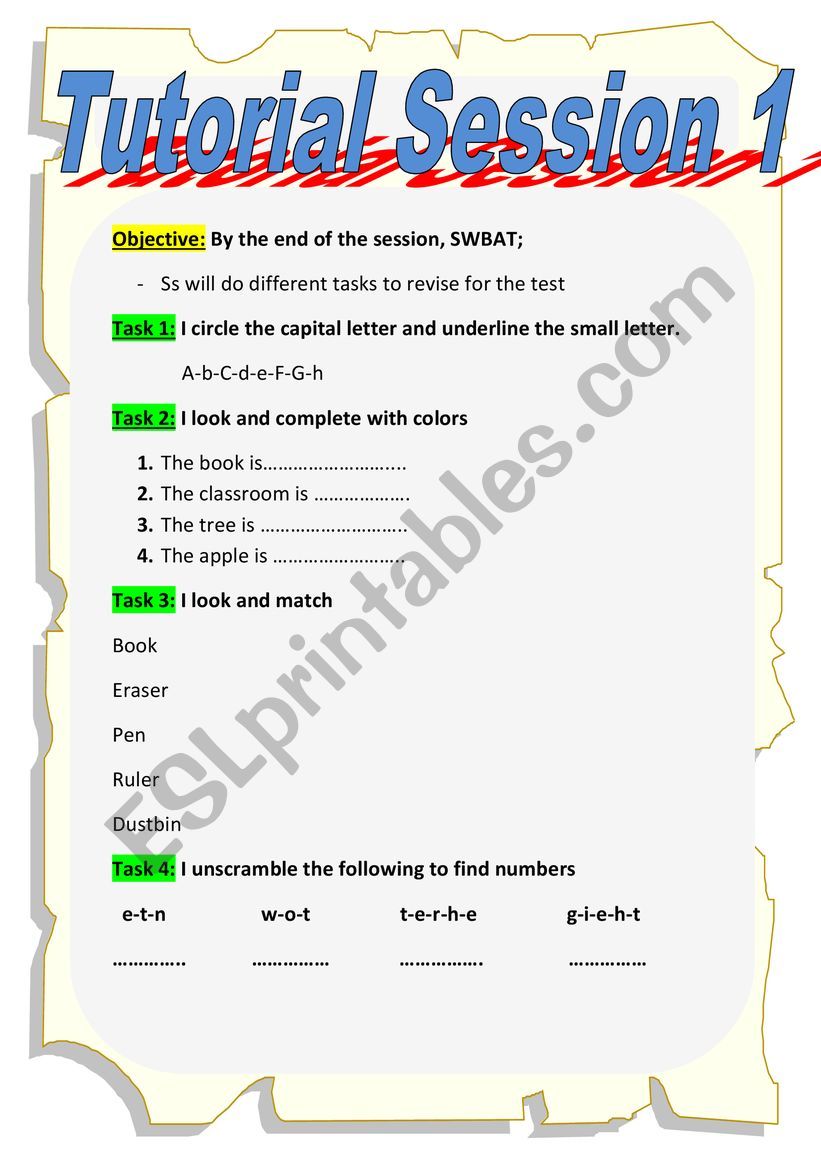 -	Ss will do different tasks to revise for the test