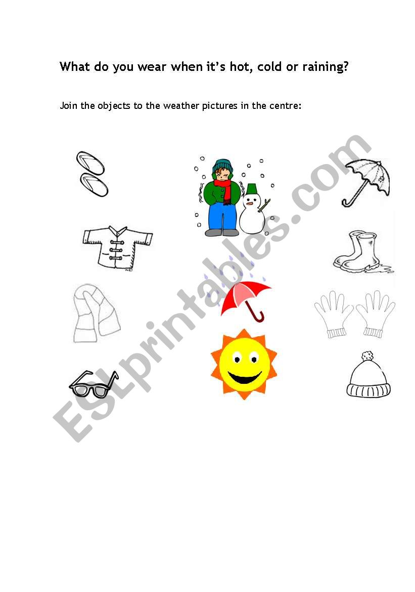 English worksheets: Matching clothes to weather