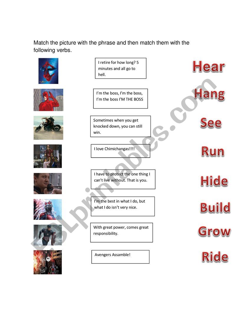 Super Heroes quotes. worksheet