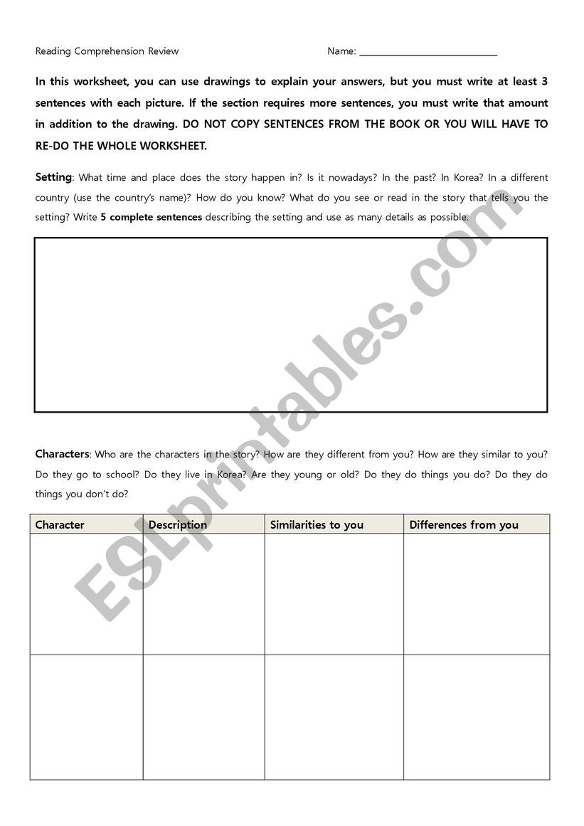 Reading Comprehension Review Worksheet