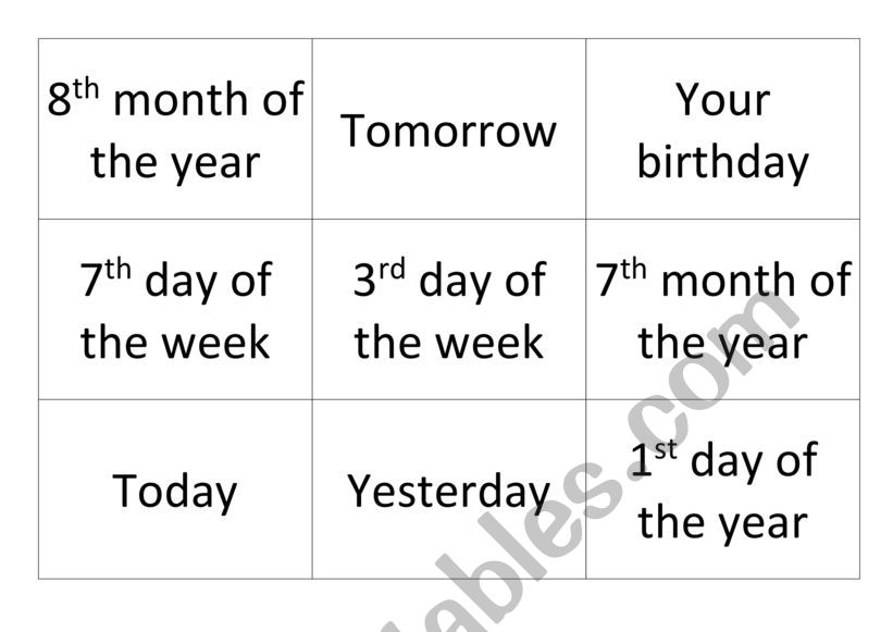 Tic Tac Toe Months and Dates worksheet