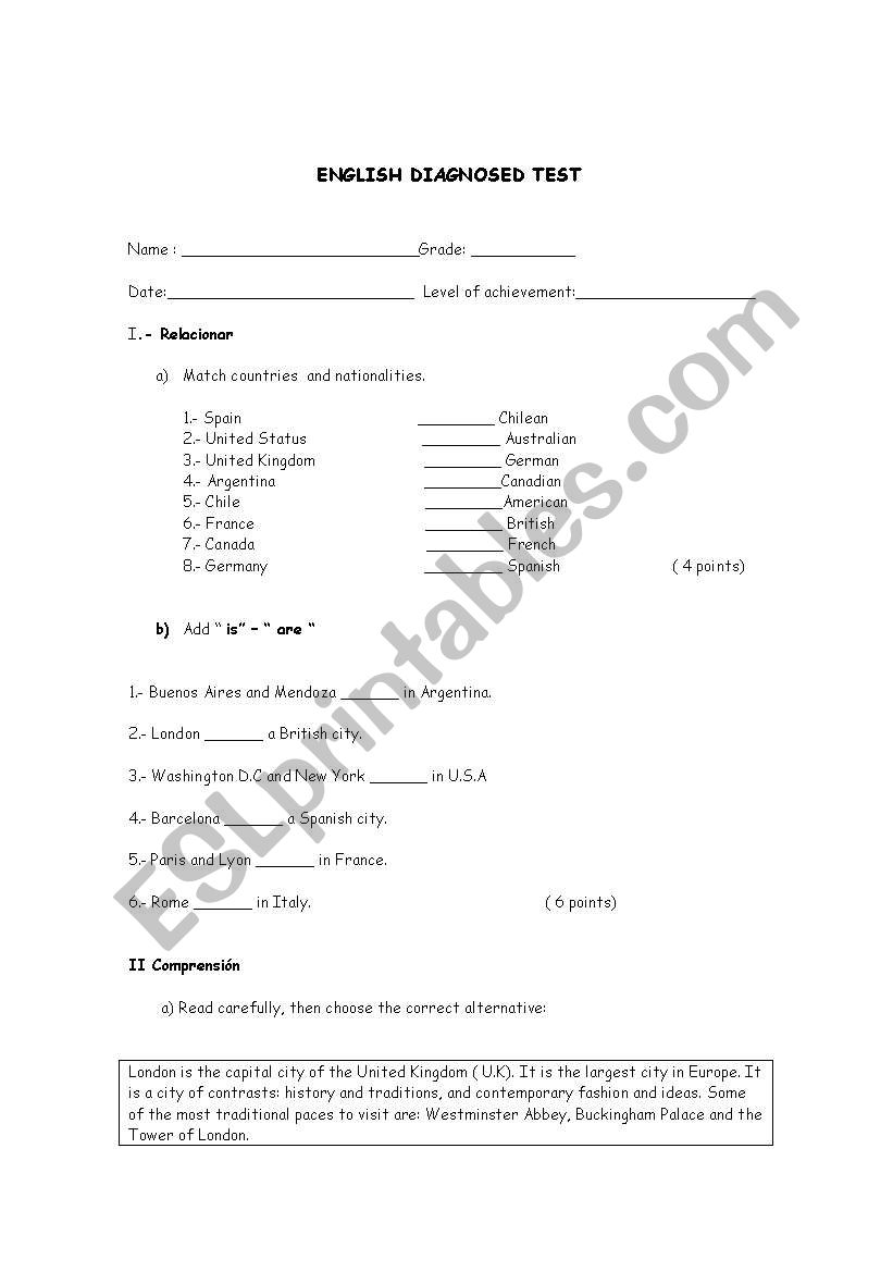 Diagnosed test elementary level