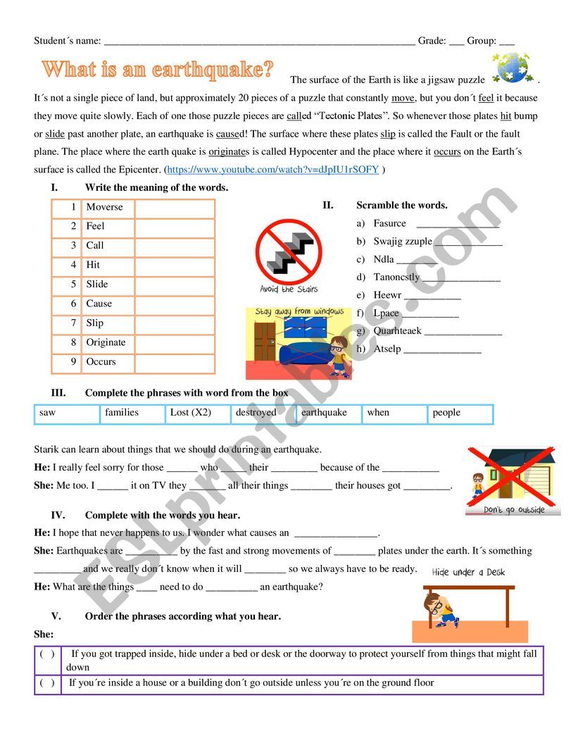 Earthquake Activity Sheet