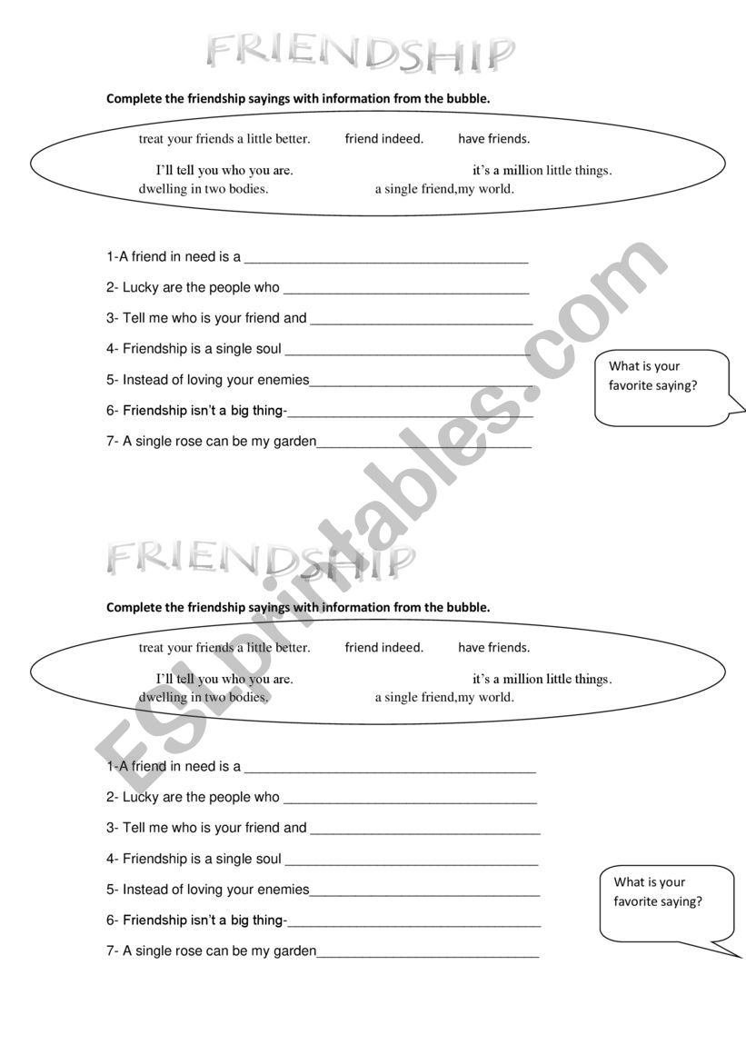 Friendship worksheet