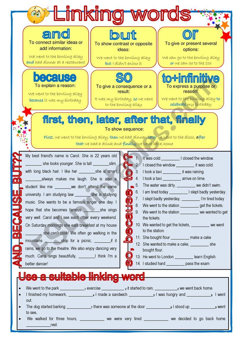 Linking Words ESL Worksheet By Ana2005