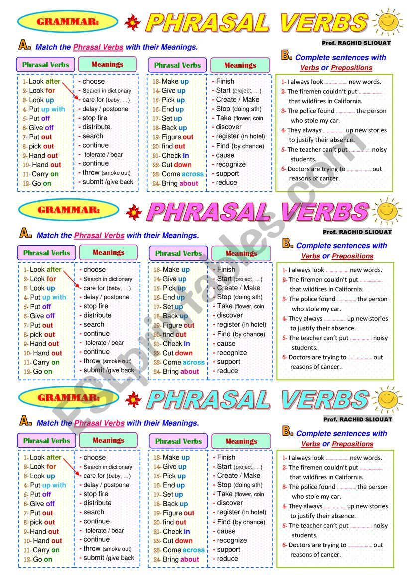 PHRASAL VERBS - ESL worksheet by rsliouat
