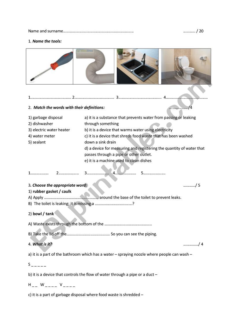 plumbing worksheet