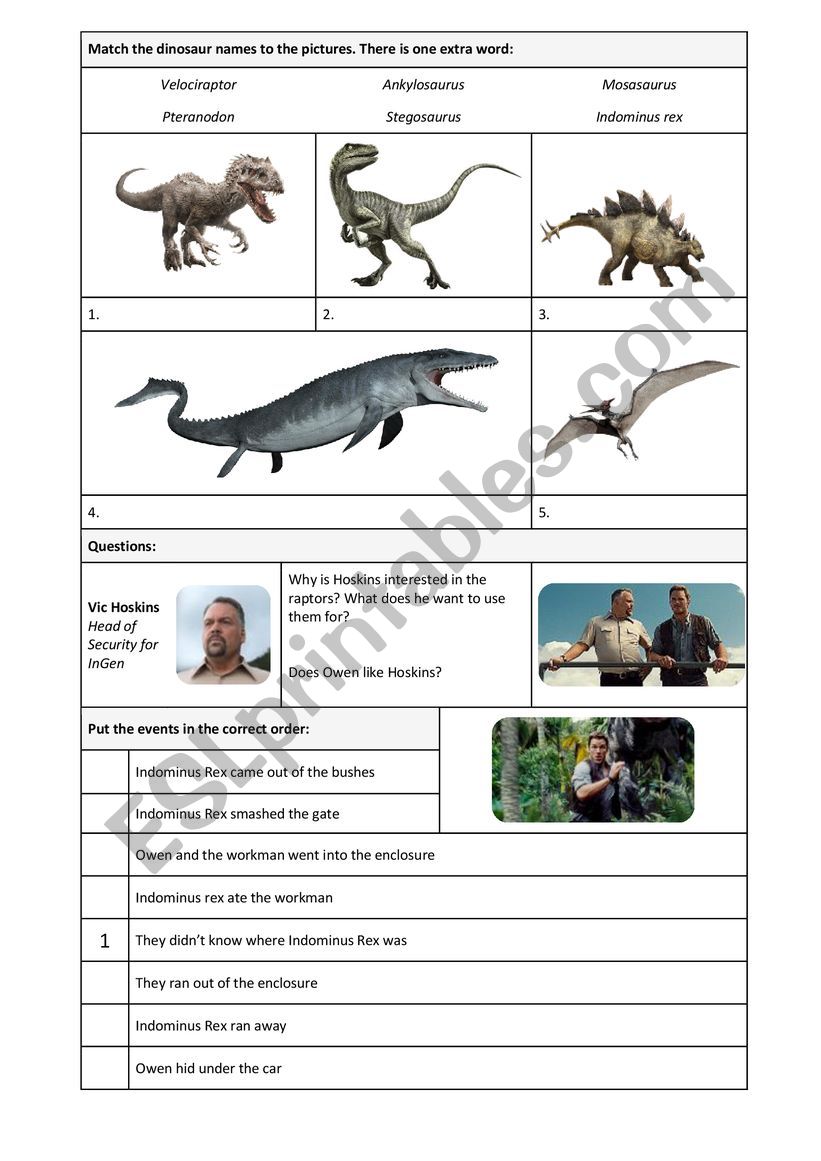 jurassic world movie worksheets esl worksheet by bronbron