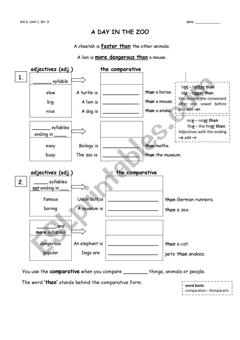 Grammar sheet Comparative worksheet