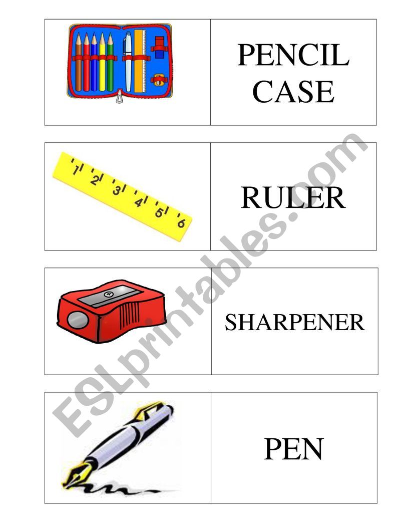 School objects - cards worksheet