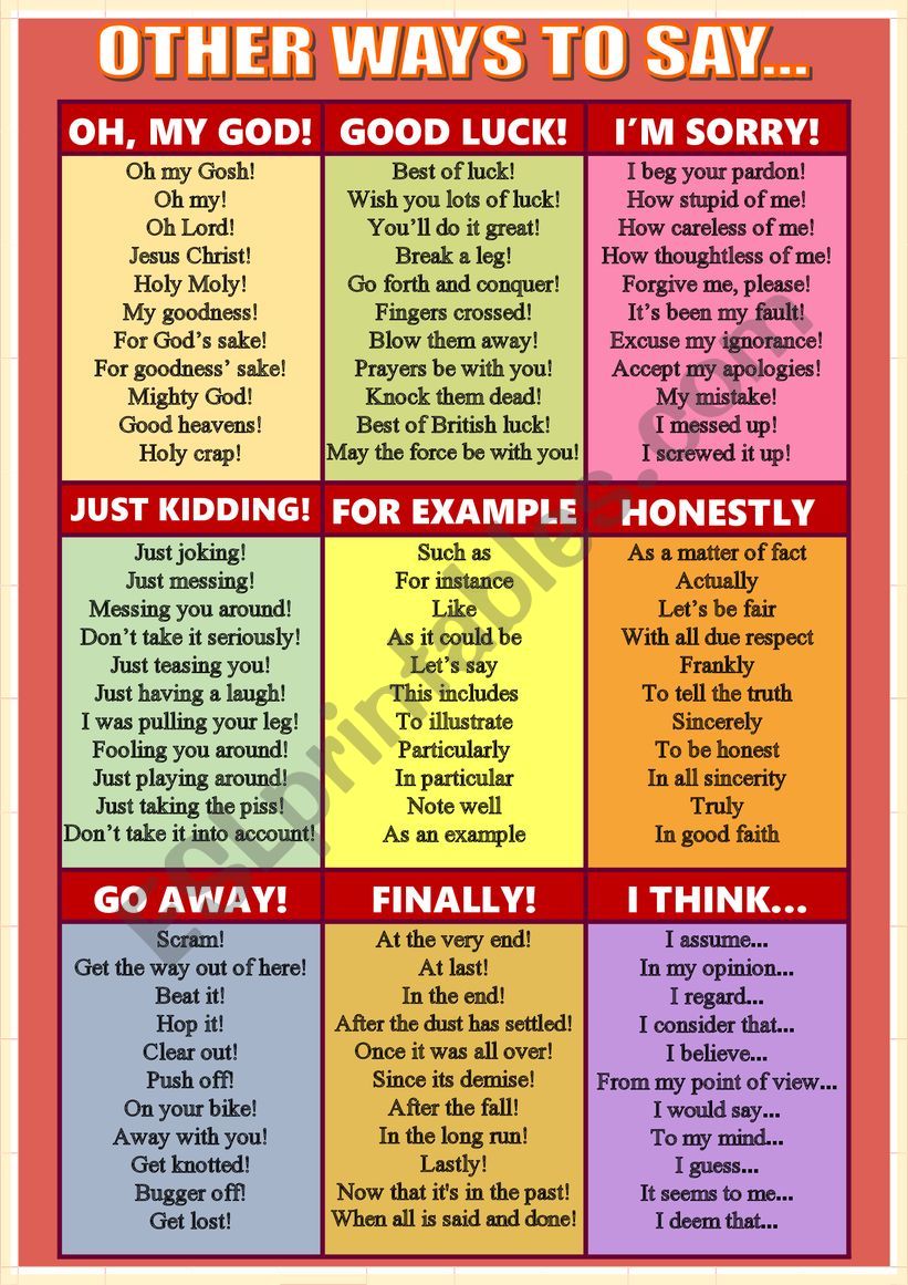  OTHER WAYS TO SAY POSTER VOCABULARY ESL Worksheet By Aisha77