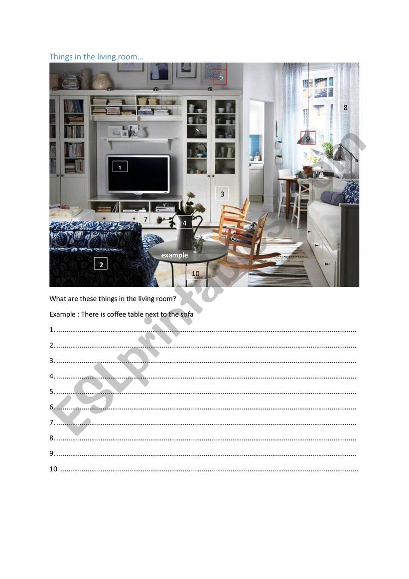 things in the living room worksheet