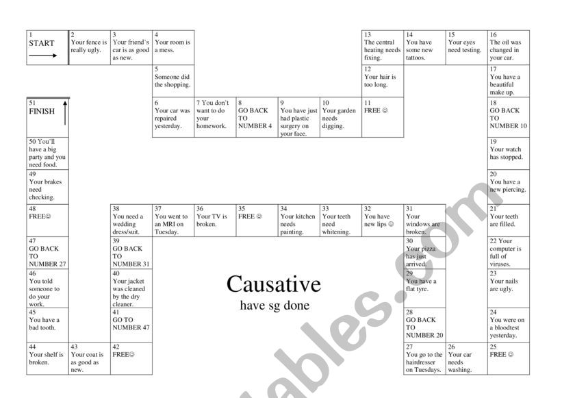 causasive board game worksheet