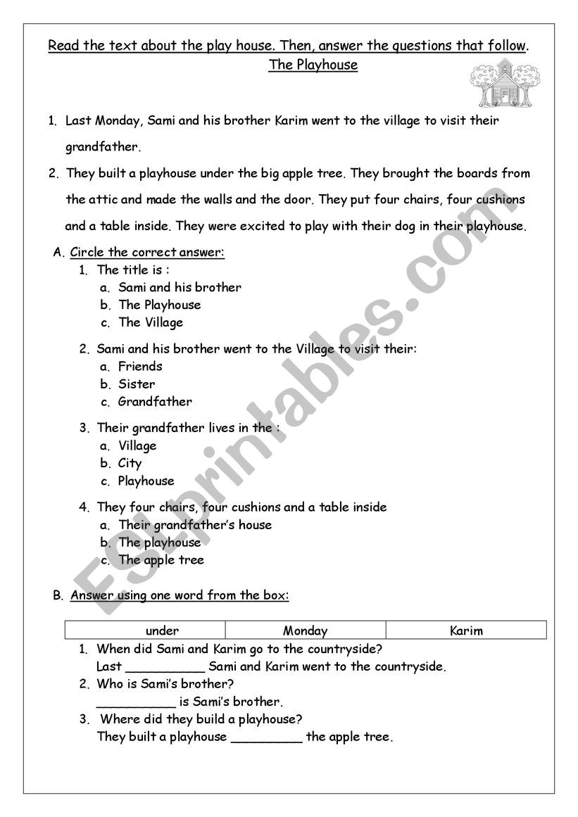 The playhouse worksheet