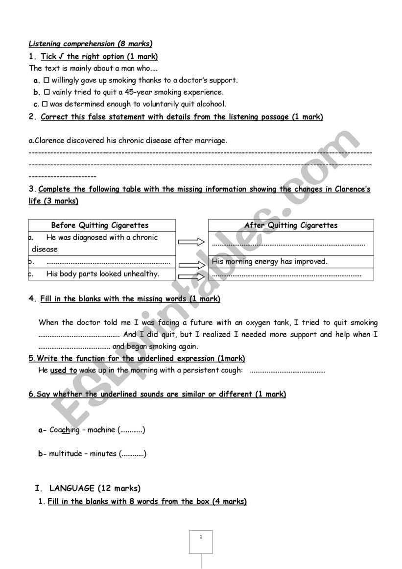 bac test 3 worksheet