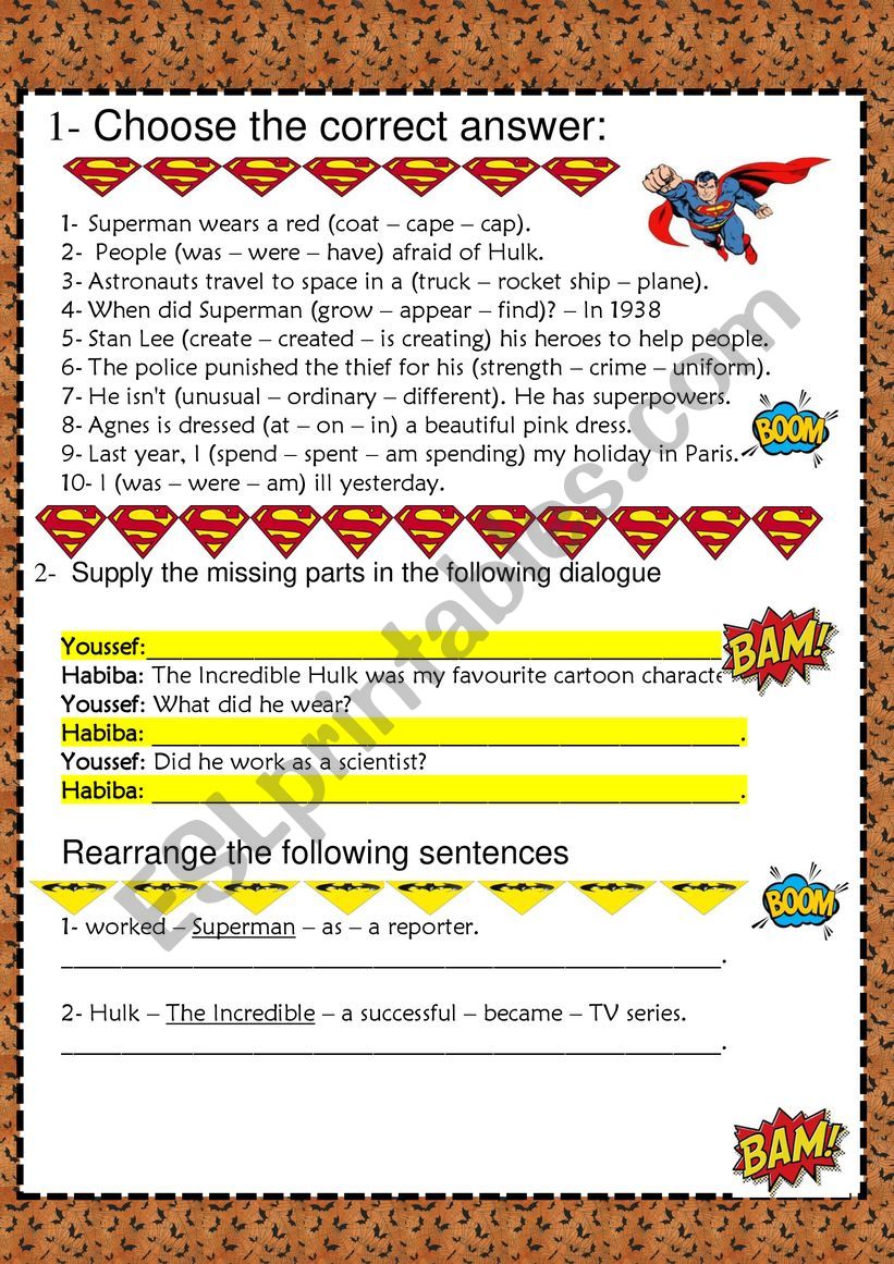 Superhero worksheet