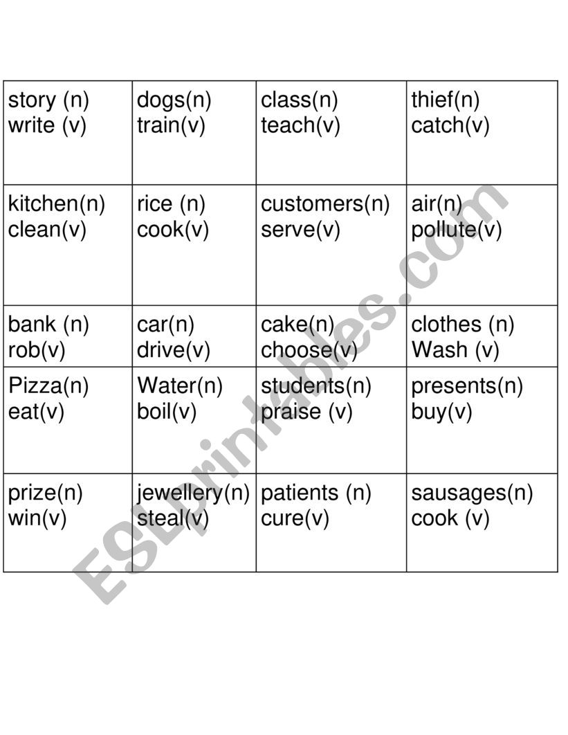 Vocab game worksheet