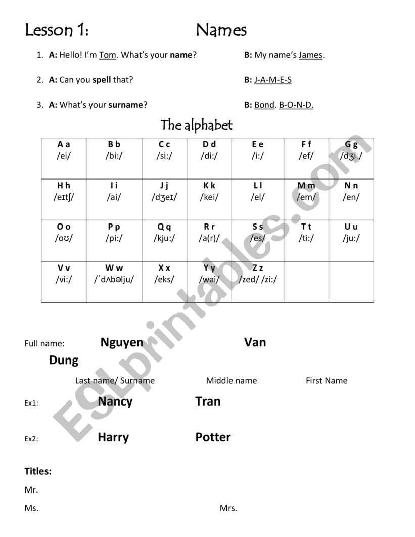 The alphabet and exercise worksheet