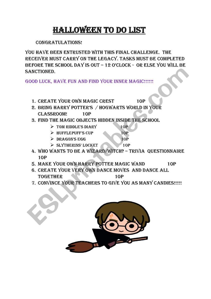 halloween to do list worksheet