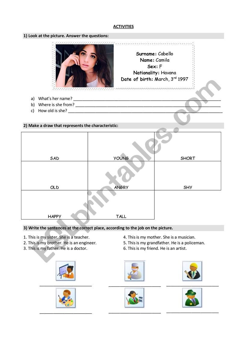 Activities worksheet